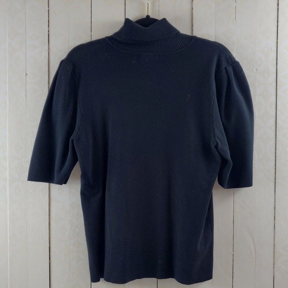 Black Short Sleeve Turtleneck Knit Sweater Puff Shoulder Size L Alfani Womens‎